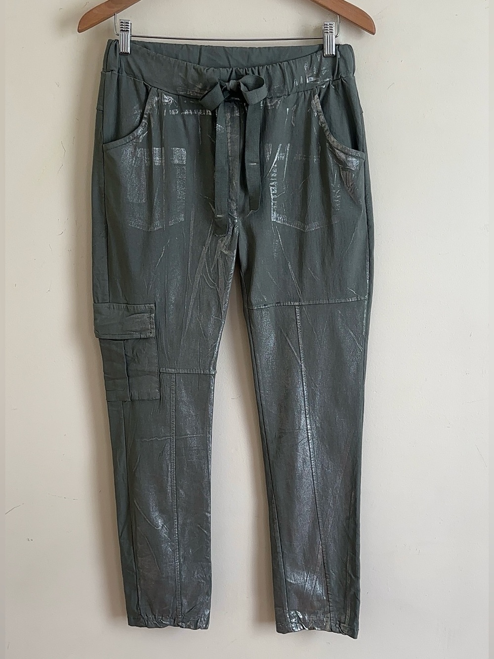 NWT GIGI MODA Umbria Cotton Cropped Pants Olive Green L/Xl  Made in Italy